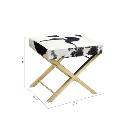 Gold Stainless Steel Ottoman Chair With Black And White Hairline Leather