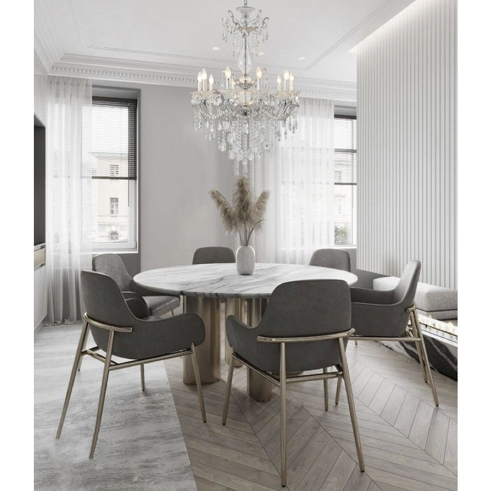 10-Light Chrome Metal Chandelier With Clear Hanging Crystals
