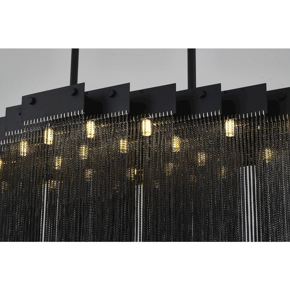 24-Light Satin Black Chandelier With Hanging Aluminum Chains