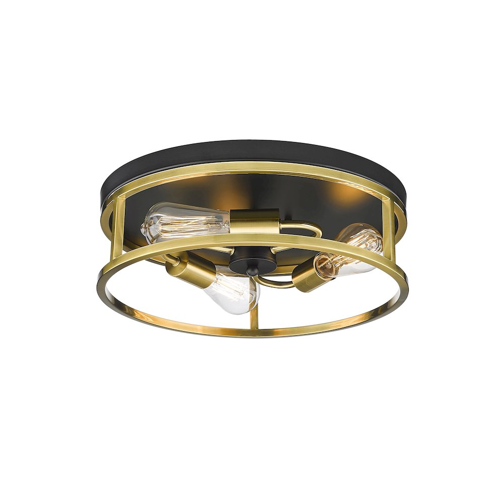 3-Light Black And Gold Metal Flush Mount