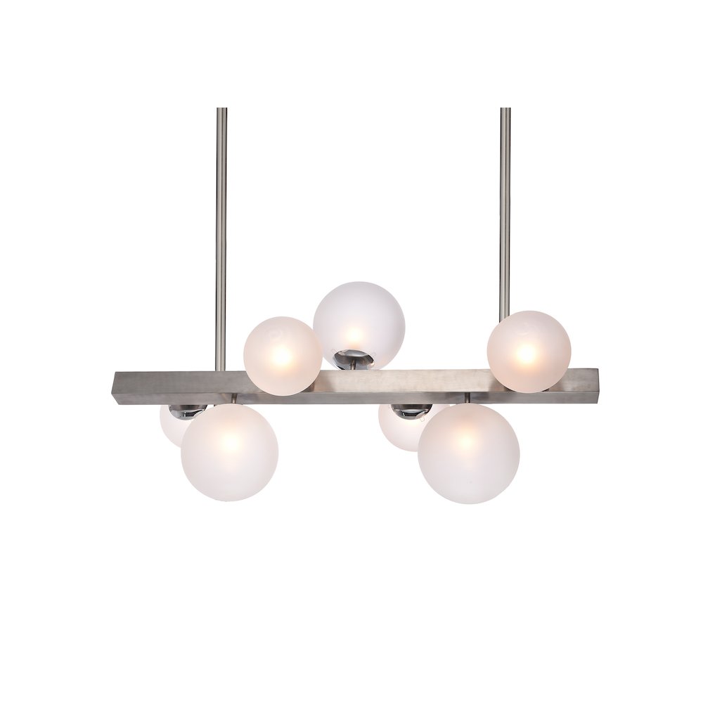 7-Light Shiny Nickel Chandelier With White Glass Shades