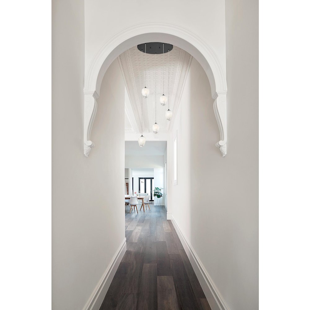 5-Light Black Chandelier With White Glass Shades