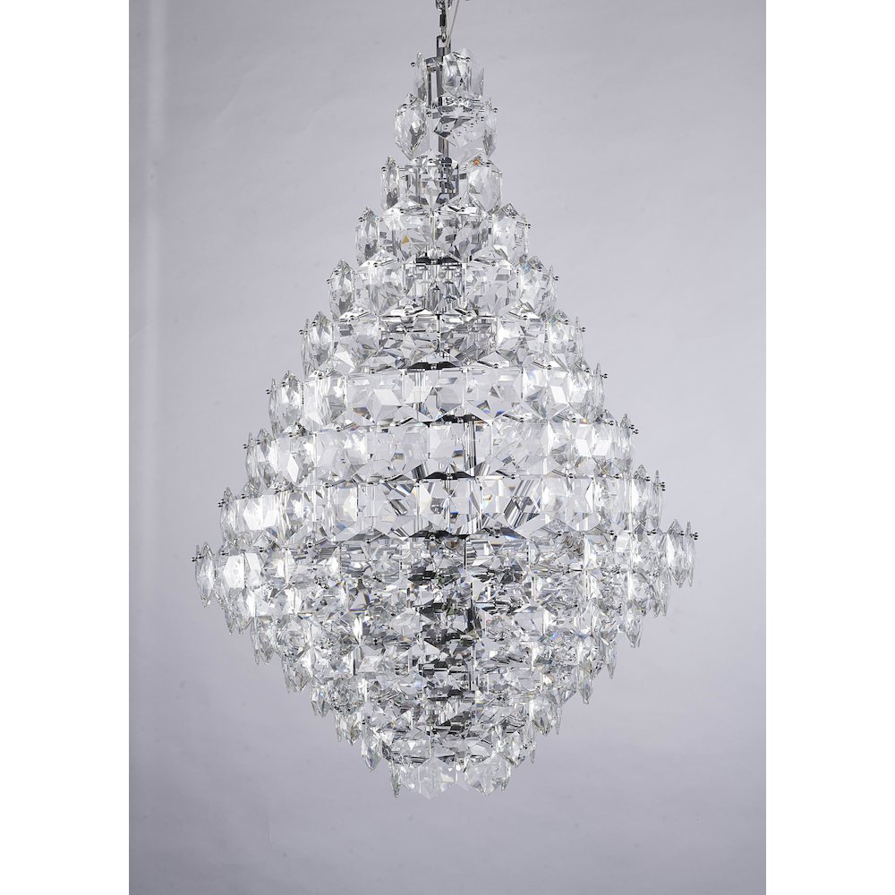 36-Light Chrome Chandelier With Clear Hanging Crystals