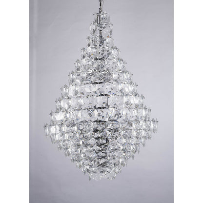 36-Light Chrome Chandelier With Clear Hanging Crystals