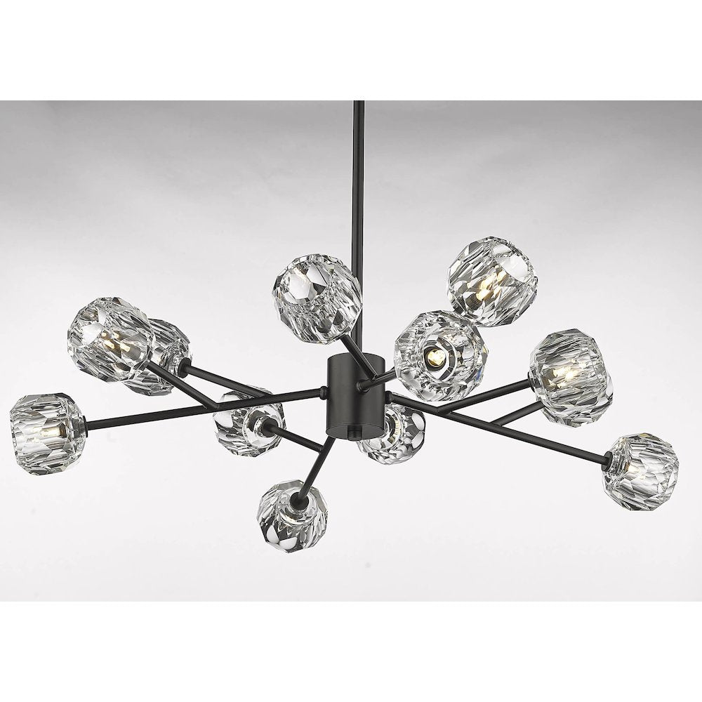 12-Light Black Chandelier With Clear Crystal Shades