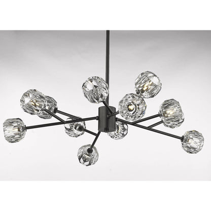 12-Light Black Chandelier With Clear Crystal Shades