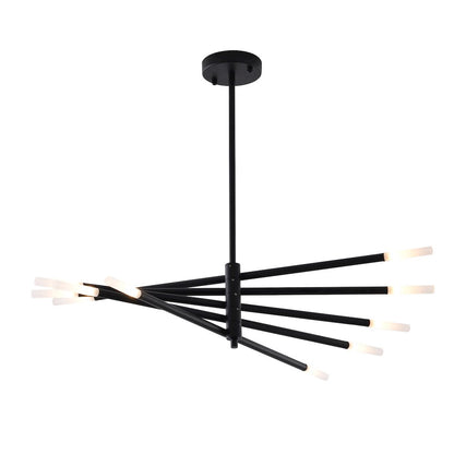 10-Light Black Iron Chandelier With frosted Glass Shades