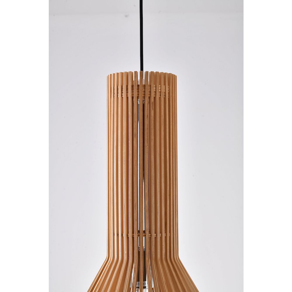 1-Light Natural Wood Single Pendant With A Black Fabric Cord