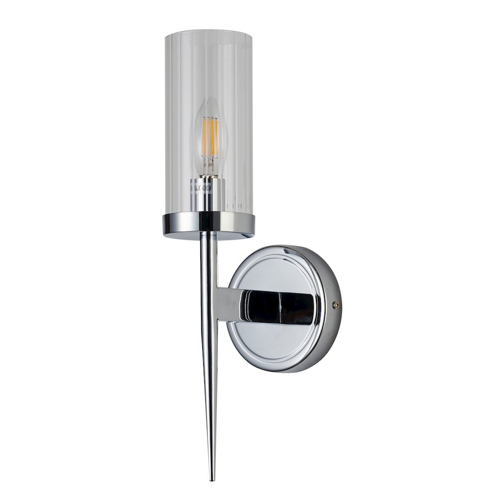 1-Light Chrome Metal Wall Sconce With A Clear Glass Shade