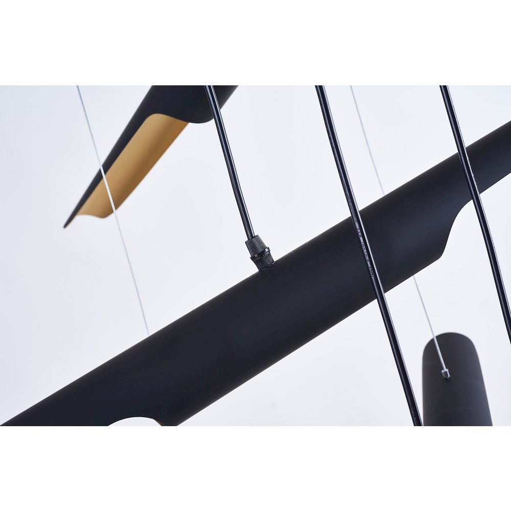 10-Light Matte Black Tubed Chandelier With Gold Interior