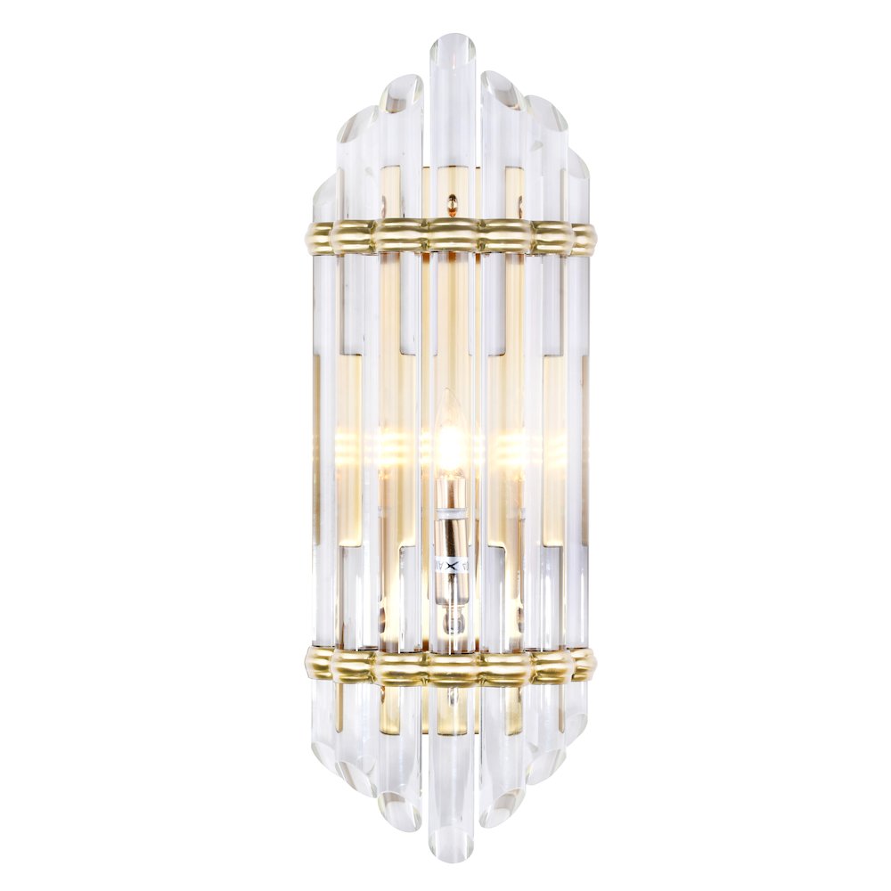 1-Light Antique Gold Metal Wall Sconce With A Clear Glass Rods
