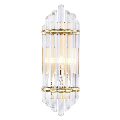 1-Light Antique Gold Metal Wall Sconce With A Clear Glass Rods