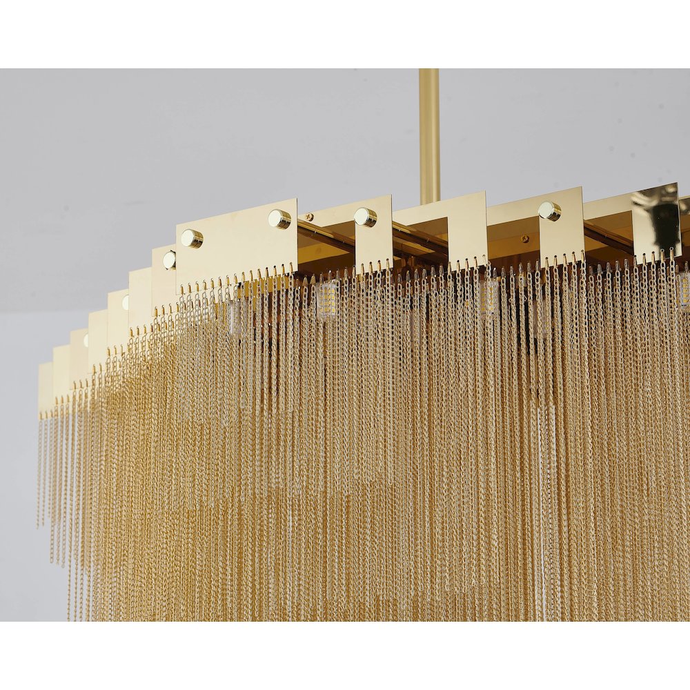 20-Light Gold Chandelier With Hanging Aluminum Chains