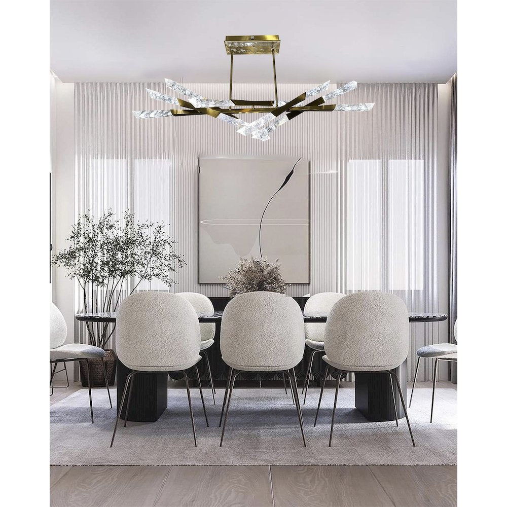 12-Light Dimmable Satin Brass LED Chandelier With Clear Snowflake Crystals