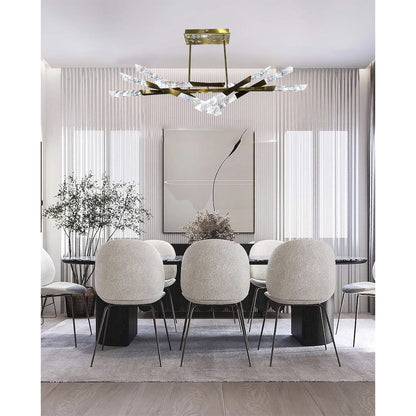 12-Light Dimmable Satin Brass LED Chandelier With Clear Snowflake Crystals