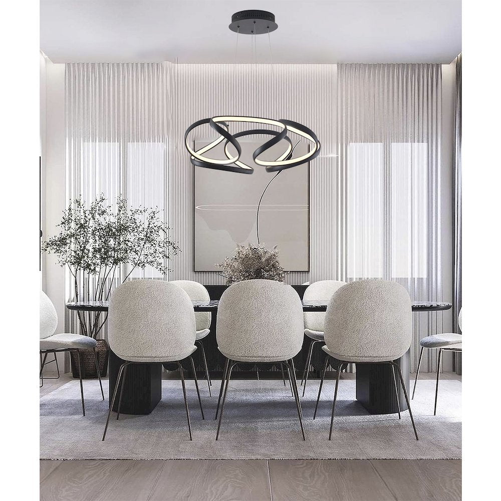 5-Light Matte Black LED Chandelier With White Acrylic Diffusers