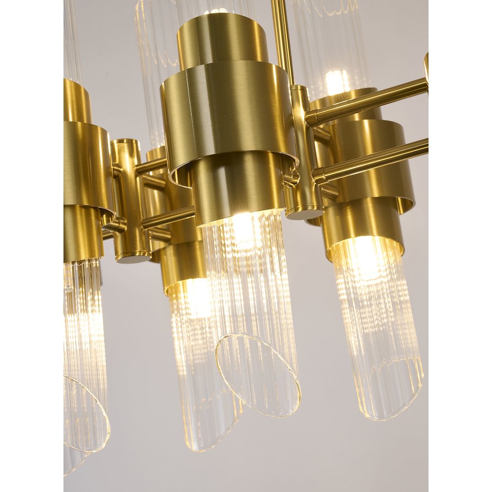 20-Light Satin Brass Iron Chandelier With Glass Shades