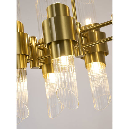 20-Light Satin Brass Iron Chandelier With Glass Shades