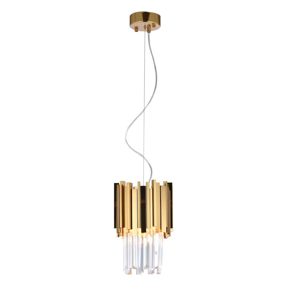 3-Light Gold Stainless Steel Pendant With Clear Crystals