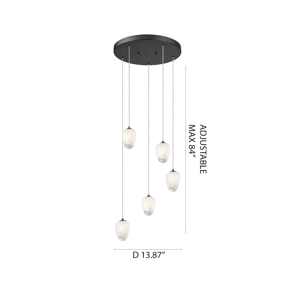 5-Light Black Chandelier With White Glass Shades