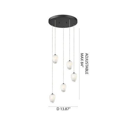 5-Light Black Chandelier With White Glass Shades