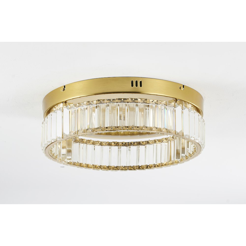 1-Light Brass Dimmable LED Flush Mount With Clear Crystals