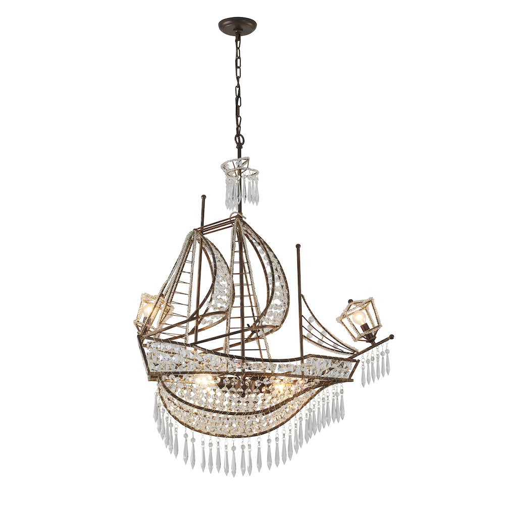 4-Light Golden Bronze Iron Chandelier With Clear Crystals