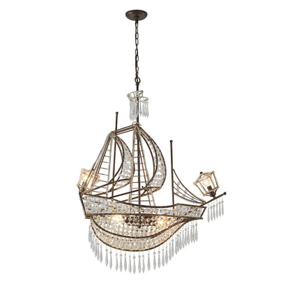 4-Light Golden Bronze Iron Chandelier With Clear Crystals
