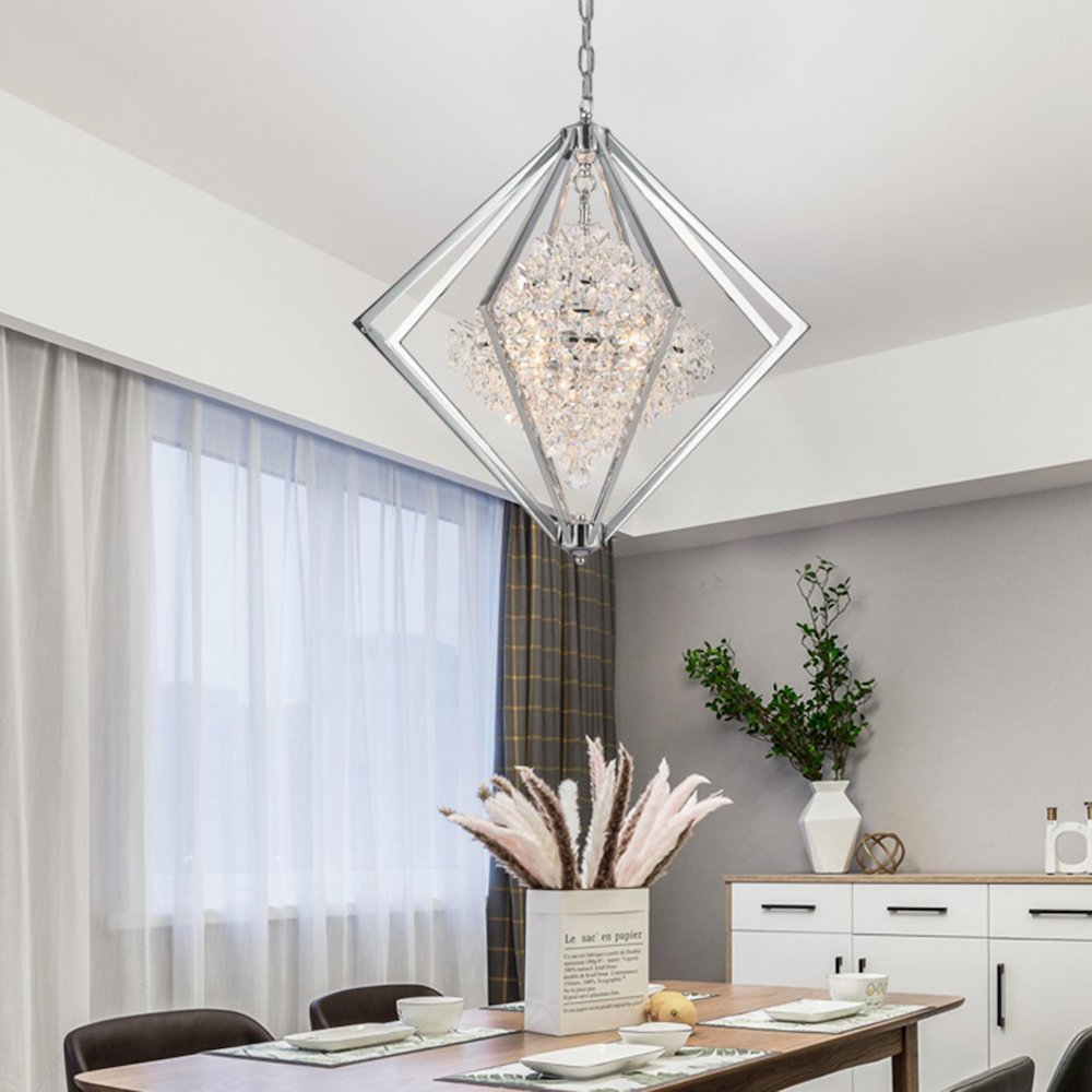 4-Light Chrome Metal Chandelier With Clear Crystals