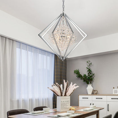 4-Light Chrome Metal Chandelier With Clear Crystals