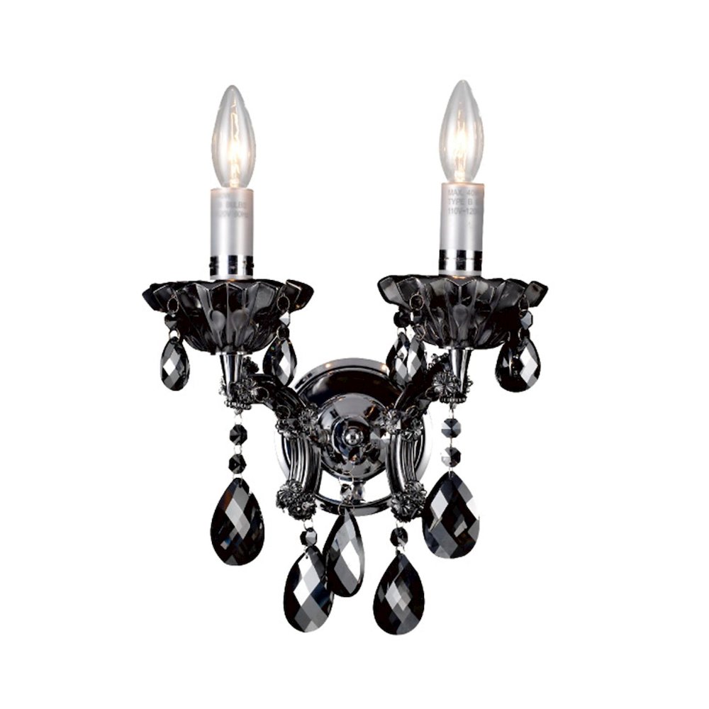 2-Light Chrome Metal Wall Sconce With Smoke Crystal Accents