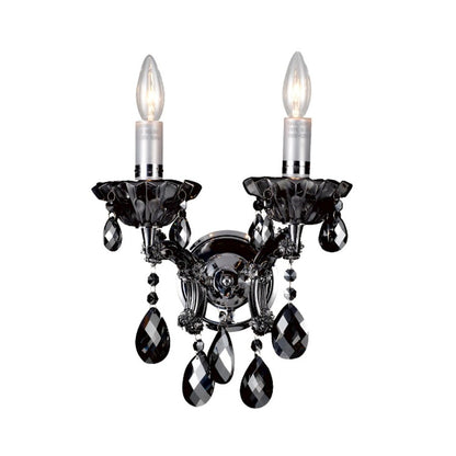 2-Light Chrome Metal Wall Sconce With Smoke Crystal Accents