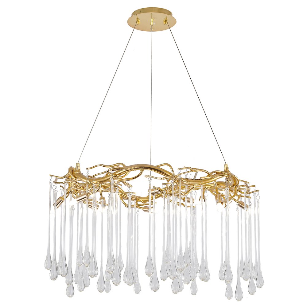 12-Light Gold Aluminum Chandelier With Clear Glass Drops