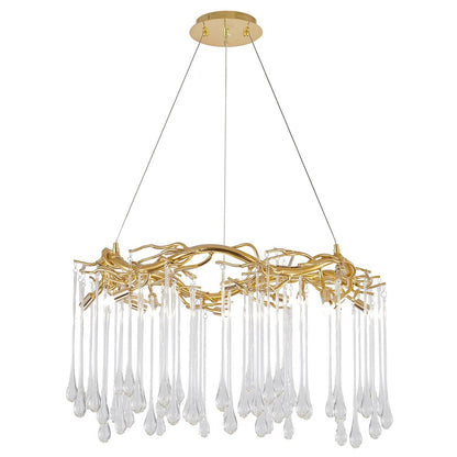 12-Light Gold Aluminum Chandelier With Clear Glass Drops