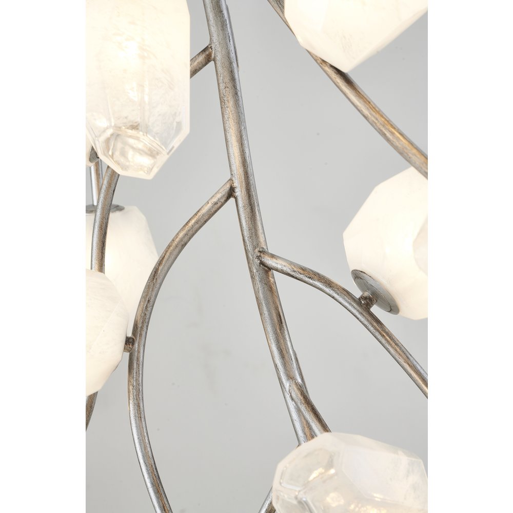 22-Light antique silver iron frame chandelier with white glass shades