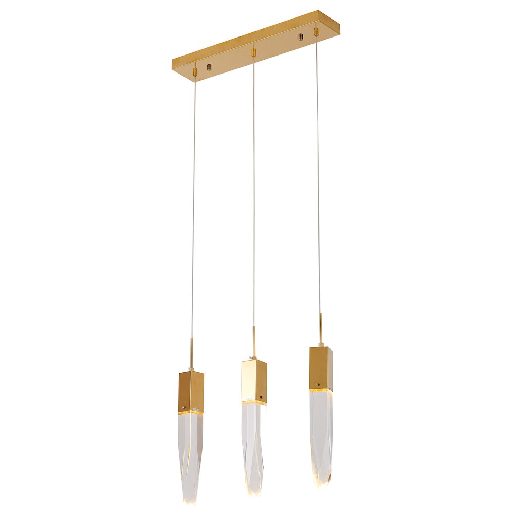 3-Light Gold Island Lighting With A Clear iceberg Crystal