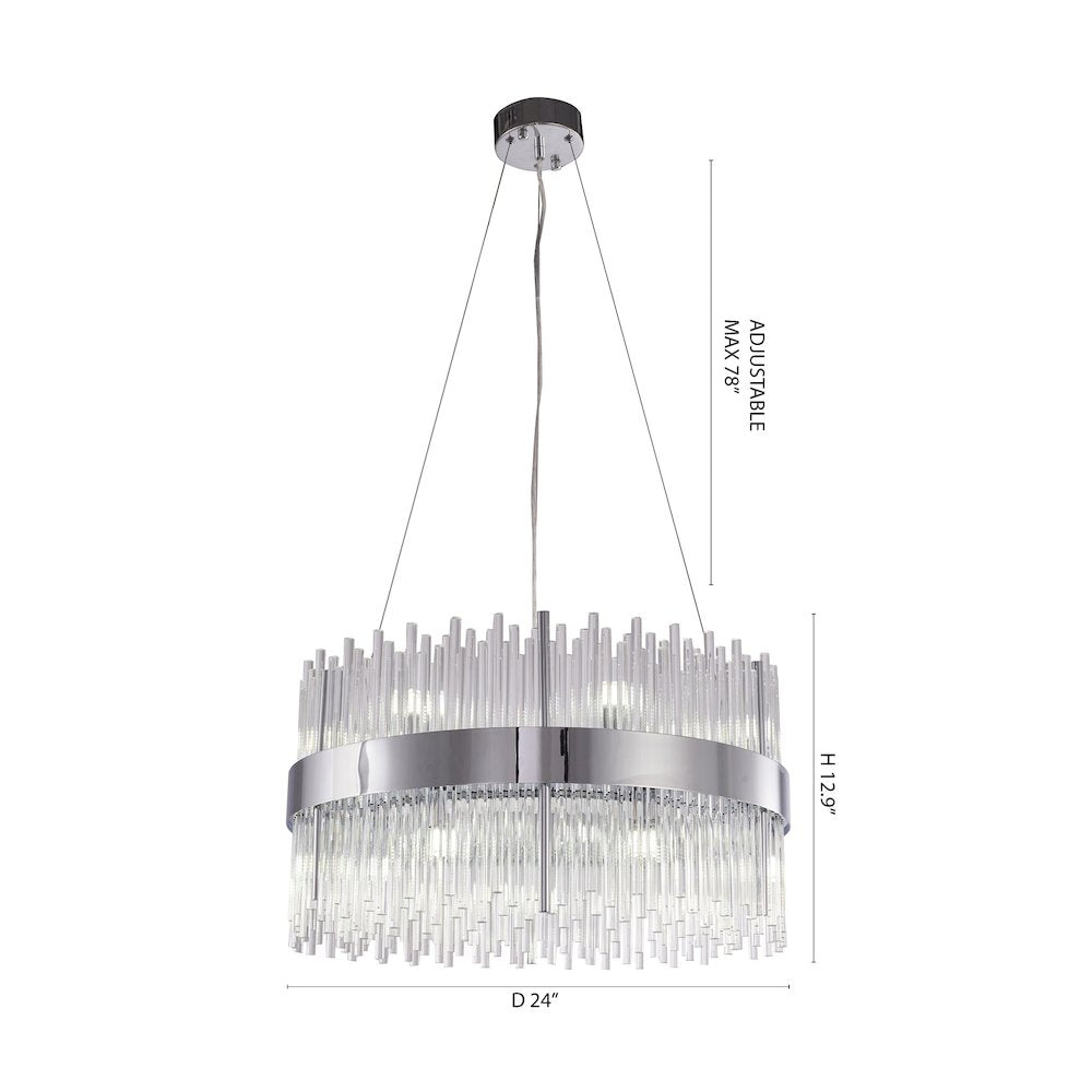 14-Light Chrome Chandelier With Clear Glass Rods