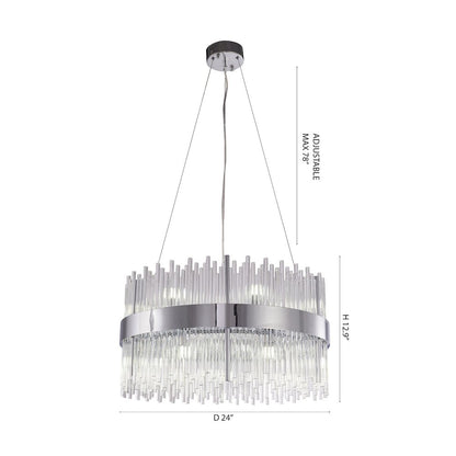 14-Light Chrome Chandelier With Clear Glass Rods