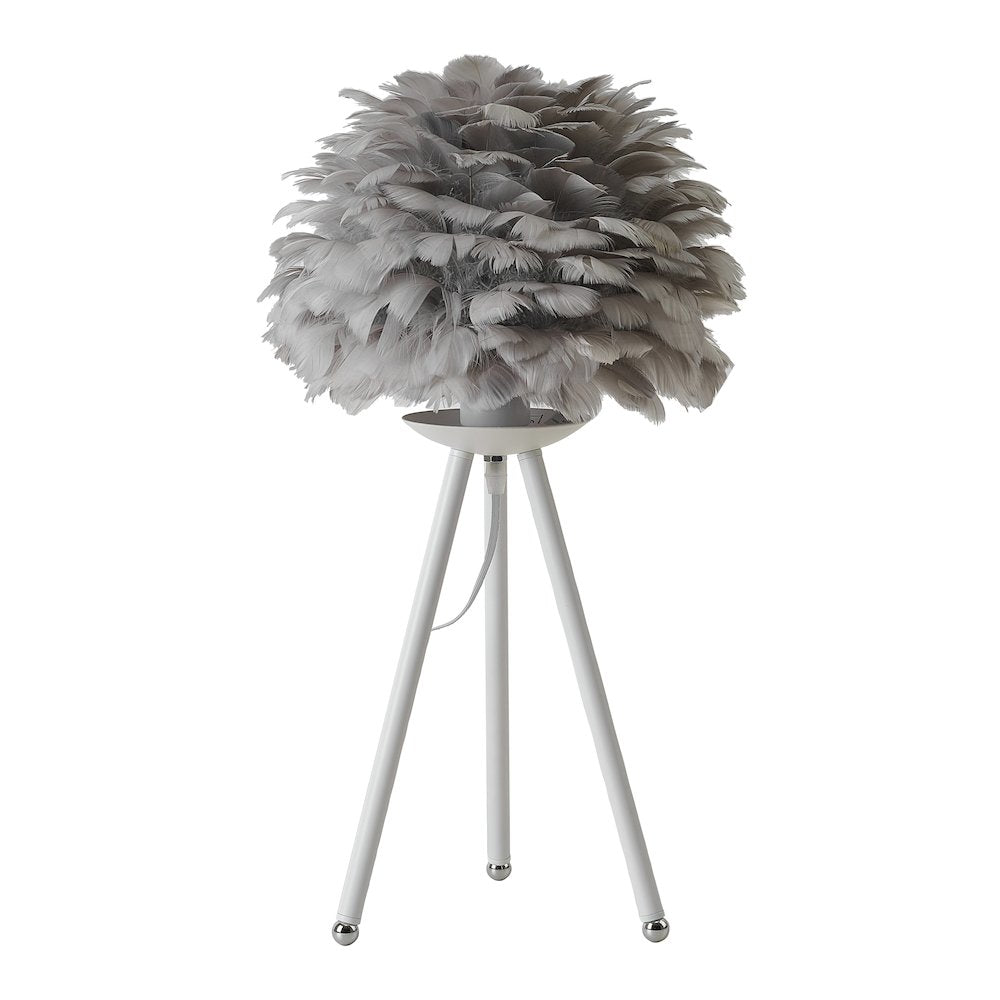 1-Light Grey Goose Feather Ball Table Lamp With A White Iron Frame