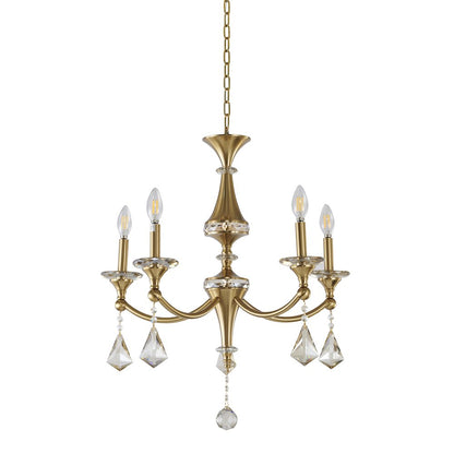 5-Light Satin Brass Chandelier With Clear And Champagne Crystals