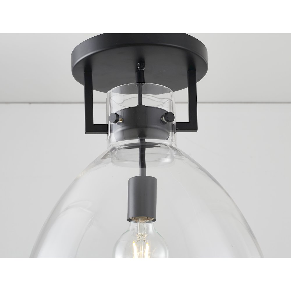 1-Light Black Semi Flush Mount With A Clear Glass Shade