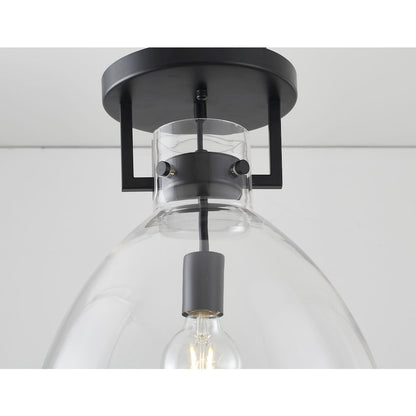 1-Light Black Semi Flush Mount With A Clear Glass Shade