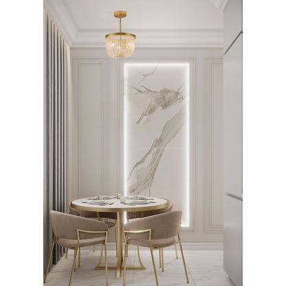 3-Light Gold Semi Flush Mount With Clear Glass Beads