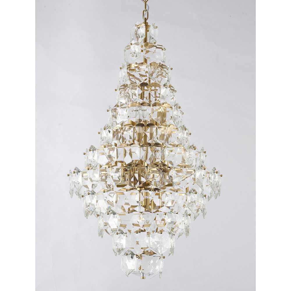 15-Light Brass Chandelier With Clear Crystals