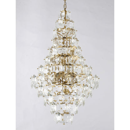 15-Light Brass Chandelier With Clear Crystals