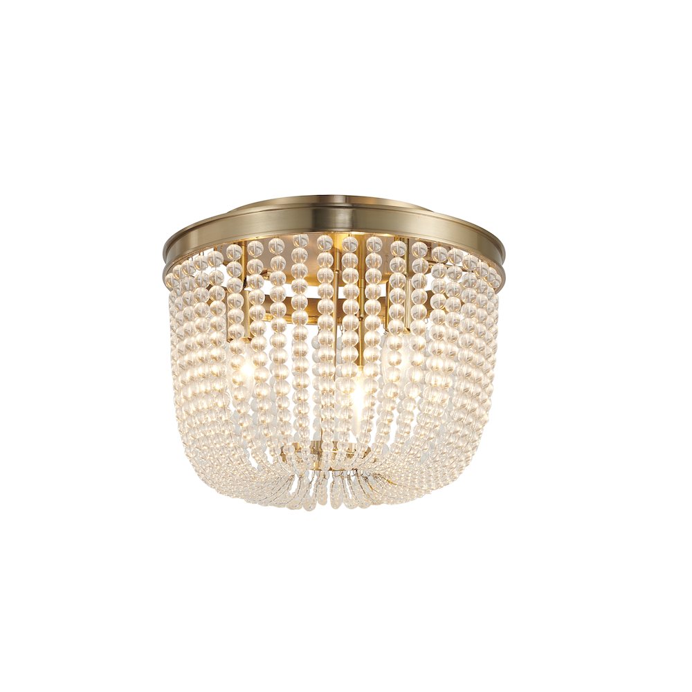 3-Light Gold Semi Flush Mount With Clear Glass Beads