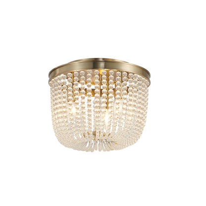 3-Light Gold Semi Flush Mount With Clear Glass Beads