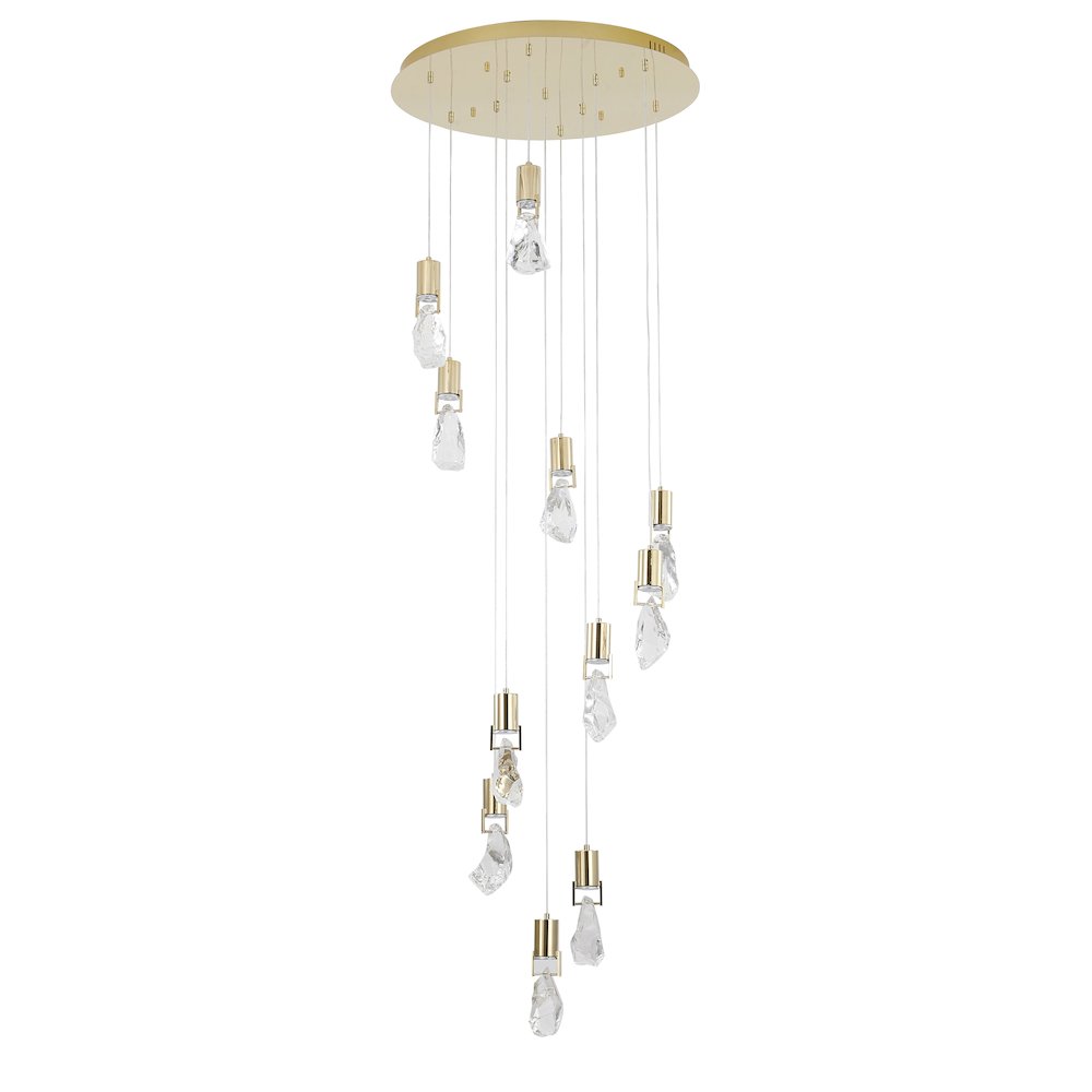 11-Light Brushed Gold Chandelier With Clear Crystal Stones