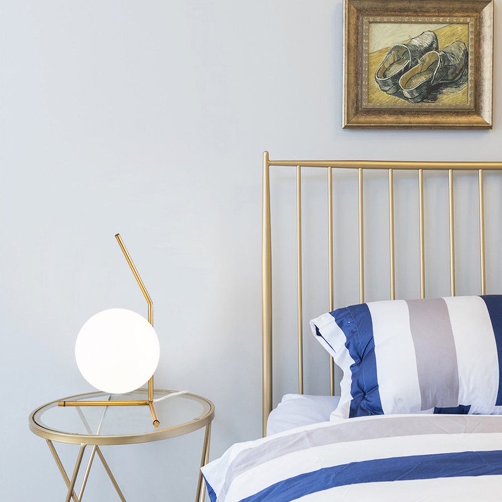 1-Light Brass Iron Table Lamp With A Milk White Glass Shade