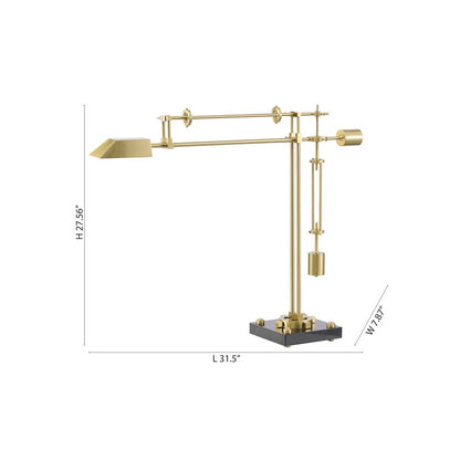 1-Light Brass Iron LED Table Lamp With A Shade And  A Black Alabaster Base